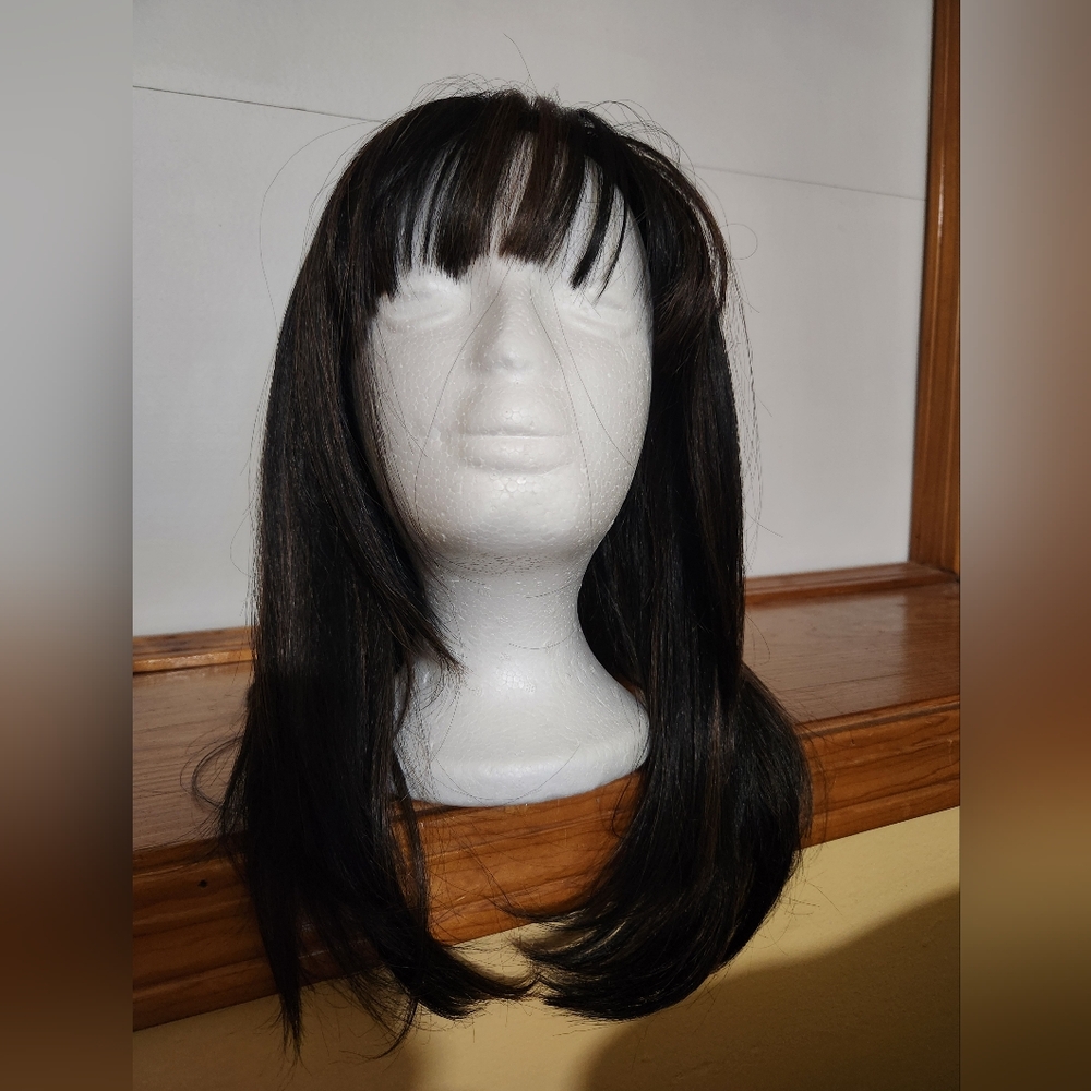 Everyday Straight Black Wig with Soft Bangs - Natural Shine